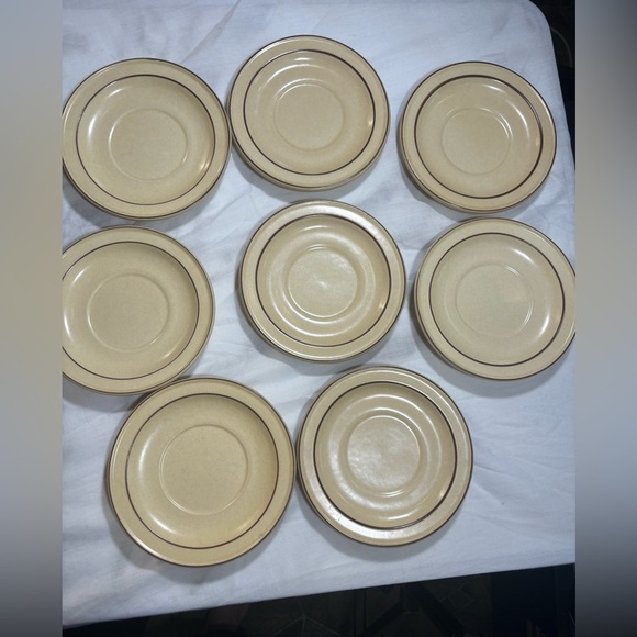 Pfaltzgraff Village Saucers - Set of 8 - Cream & Brown Trim - Made in USA - Picture 2 of 4